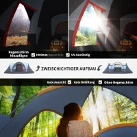 Outsunny Campingzelt für 5-6 Personen stabil wasserdicht Familienzelt mit Eingang Fenster Packtasche, Zelt mit 3000mm Wassersäule Tunnelzelt Kuppelzelt für Camping Reise Garten, Hellgrau(m-4)
