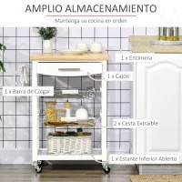 HOMCOM Carro de Cocina con Ruedas Carrito de Servicio para Comedor Salón Carga 27,5 kg 63x40x86 cm Blanco(m-4)