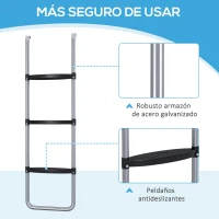 SPORTNOW Escalera para Cama Elástica de 3 o 2 Escalones con Escalones Anchos y 2 Ganchos Carga 120 kg 110x32 cm Plata(m-5)