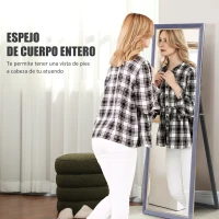 HOMCOM Espejo de Cuerpo Entero 150x50 cm con Marco en Terciopelo y Soporte para Salón Dormitorio Gris(m-4)