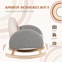 HOMCOM Schaukelstuhl für Kleinkinder, niedliches Design, Schaffell-Imitat, Eukalyptusholz, 50 x 45 x 44cm, grau+rosa+creme(m-4)