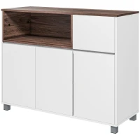 HOMCOM Credenza Moderna da Cucina in Legno con Armadietti, Cassetto e Vano Aperto, 105x39x83cm, Bianco(m-10)