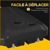 Outsunny Pied de parasol base de lestage avec roulettes en HDPE rempli d'eau ou de sable dim. 80L x 60l x 17H cm noir(m-7)
