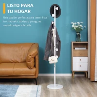 HOMCOM Perchero de Pie Perchero para Abrigos con 8 Ganchos para Colgar Ropa Bolsas Sombreros y Base de Mármol para Dormitorio Pasillo Entrada 35x35x170 cm Blanco(m-4)