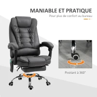 Vinsetto Fauteuil de bureau massant chauffant hauteur réglable dossier inclinable repose-pied + coussin lombaires intégrés(m-7)