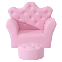 HOMCOM Sofá para Niños con Reposapiés Sillón Infantil Decorativo con Respaldo Alto en Forma de Corona y Reposabrazos Acolchado 58x40,5x49 cm Rosa(m-8)