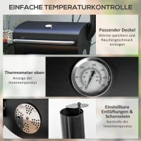 Outsunny Holzkohlegrill Smoker BBQ-Grill, 1 Ablage,inkl. Thermometer, 83 x 46.5 x 115 cm, Schwarz(m-5)