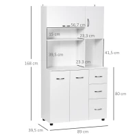 HOMCOM Küchenschrank mit 3 Schränken, 1 Regal und 3 Schubladen, wasserabweisend 89 cm x 39,5 cm x 168 cm, Weiß(m-3)