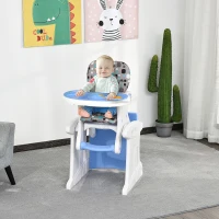 HOMCOM 2 in 1 Convertible Baby High Chair Toddler Table Chair Infant Feeding Seat Removable Food Tray Safety Harness Blue(m-10)