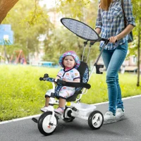 HOMCOM 6 in 1 Tricycle for Kids with 5-point harness straps, Removable Canopy, Blue(m-2)