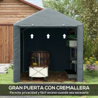 Outsunny Carpa para Herramientas Bicicletas y Motos 1,6x2,2x1,7 m con 2 Habitaciones Puerta con Cremallera Impermeable Gris(m-6)