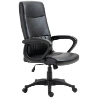 Vinsetto Silla de Oficina Ergonómica Silla de Escritorio Basculante y Giratoria 360° con Altura Ajustable Respaldo Alto y Reposabrazos Piel Sintética 61,5x66x113-123 cm Negro(m-10)