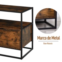 HOMCOM Mesa Consola Auxiliar de Estilo Industrial con Gran Cajón y Estante Abierto con Superficie Espaciosa Mesa Multifuncional Retro con Marco de Metal  73x45,5x76 cm Marrón Rústico(m-6)