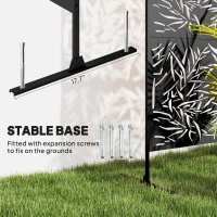 Outsunny Decorative Garden Privacy Screen with Stand, 6.5FT Freestanding Metal Outdoor Divider, Decorative Privacy Panel with Expansion Screws for Garden Pool Hot Tub, Bamboo Style, Black(m-5)