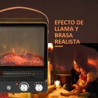 HOMCOM Chimenea Eléctrica 750W/1500W Calefactor con Efecto de Llama Realista 30,3x17,5x37,4 cm Nogal Oscuro(m-4)