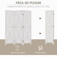 HOMCOM Biombo de 3 Paneles Plegable 136,5x170 cm Divisor de Habitación de Madera para Salón Oficina Dormitorio Blanco(m-4)