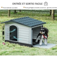 PawHut Niche pour chien chenil à l'extérieur avec porte en métal à mailles à double ouverture et fenêtre d'air en PP et métal pour chiens de taille moyenne et petite 91 x 69 x 66 cm(m-8)