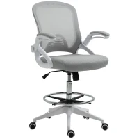 Vinsetto Fauteuil de bureau chaise de bureau assise debout hauteur réglable repose-pieds accoudoir rabattable pivotant 360° maille respirante dim. 64L x 60l x 106-126H cm gris et blanc(m-13)