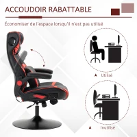 Vinsetto Chaise de gaming ergonomique avec 2 haut-parleurs intégrés base ronde hauteur réglable accoudoir relevable coussins têtière et lombaires PU noir et rouge(m-7)