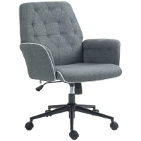 HOMCOM Linen Computer Chair with Armrest, Modern Swivel Chair with Adjustable Height, Dark Grey(m-1)