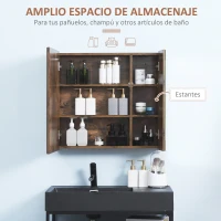 kleankin Armario con Espejo de Baño con Luz LED Mueble de Baño Colgante con Interruptor Táctil 70x15x65cm Marrón Rústico(m-5)