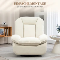 HOMCOM Relaxsessel, verstellbar, 104x100x102cm/164x76cm, Cremeweiß(m-7)