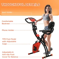 HOMCOM 2-in-1 Folding Exercise Bike with 8-Level Magnetic Resistance, Arm Resistance Band, Pulse Sensor, Red(m-9)
