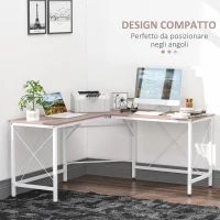 HOMCOM Scrivania Angolare a L con Piedini Regolabili, Scrivania pc in Legno e Acciaio, 150x150x76 cm, Rovere(m-4)