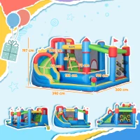Outsunny 6 in 1 Kids Bouncy Castle, with Water Slide, Water Gun, Climbing Wall, Air Blower for Indoors/Outdoors, 3.9 x 3 x 2m(m-3)