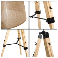 HOMCOM Stehlampe Stehleuchte Standleuchte höhenverstellbar E27, Kiefer+Polyester, 65x65x99-143cm (Beige)(m-5)