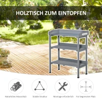 Outsunny Pflanztisch Gärtnertisch Blumentisch mit Metall Arbeitsfläche Garten Holz Grau 76 x 37 x 89 cm(m-6)