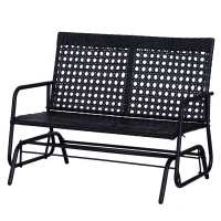 Outsunny Banc à bascule de jardin 2 places style cosy chic acier époxy résine tressée imitation rotin noir(m-10)