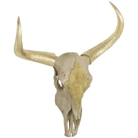 HOMCOM Wanddekoration Stierschädel aus Kunststoff 70 cm x 17 cm x 83 cm Kunstharz, Blattgold Mehrfarbig(m-10)