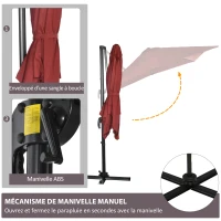 Outsunny Parasol déporté carré manivelle avec pied en acier dim. 2,5L x 2,5l m alu. polyester rouge(m-6)