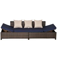 Outsunny Canapé lit de jardin 3 places inclinable latéralement matelas et coussins inclus résine tressée imitation rotin chocolat(m-10)