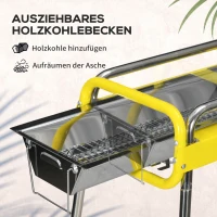 Outsunny Kohlegrill, Klappgrill, 2 x Grillrost, Grillplatte, herausnehmbare Schale, rostfreier Stahl, 85 x 43 x 72 cm, Gelb(m-5)
