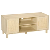 HOMCOM Mobile Porta TV con Vani Aperti e Ante in Rattan, Mobiletto per TV Fino 50", 115x40x48cm, Colore Legno(m-10)