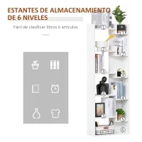 HOMCOM Estantería de 6 Niveles Librería Vertical de Forma Irregular Diseño Moderno Sistema Antivuelco 60x21x162,5 cm Blanco(m-4)