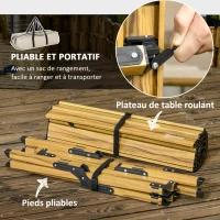 Outsunny Table de camping pique-nique jardin pliable en aluminium avec sac de transport - dim. 116L x 60l x 45H cm bois naturel(m-4)