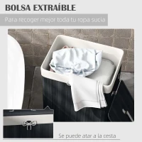 HOMCOM Cesto para la Ropa Sucia Plegable con Tapa Cubo para la Colada Rectangular con Asas 40x30x60 cm Negro(m-5)