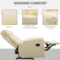 HOMCOM Poltrona Relax Reclinabile Imbottita Ergonomica con Poggiapiedi Pelle PU 80 x 97 x 107cm Crema(m-6)