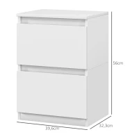 HOMCOM Nachttisch mit 2 Schubladen, Beistelltisch mit Stauraum, für Wohnzimmer, Schlafzimmer, Weiß(m-3)