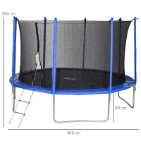 HOMCOM Trampoline rond Ø 366 cm avec filet de protection, capacité 150 kg pour adultes et enfants - bleu et noir(m-3)