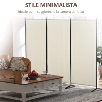 HOMCOM Paravento Separé da Interno a 3 Pannelli Pieghevole in Metallo e Poliestere, 253x50x182cm, Beige(m-7)
