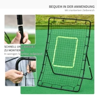 HOMCOM Baseball Rebounder, Tragebar Softball Pitchback-Netz, Rückprallnetz mit Ziel Zone, verstellbarem Winkel Pitching Netz für Basebälle Softbälle, Metall, Schwarz(m-6)