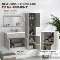 kleankin Ensemble de meubles de salle de bain 3 pièces miroir étagère + meuble vasque + meuble colonne suspendus, gris(m-6)