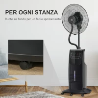 HOMCOM Ventilatore Nebulizzatore con Telecomando da 5m, Timer 12h e Oscillazione 70°, 3 Velocità, 3 Funzioni e Antizanzare, Tanica 3.1L, 90W, Ф44.5x135cm Nero(m-8)