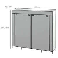 HOMCOM Kleiderschrank Stoffschrank, Türen, 2 Kleiderstangen, 10 Fächer, Grau(m-3)