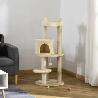 PawHut Árbol Rascador para Gatos de 104 cm Rascador para Gatos con Plataformas Refugio Postes de Sisal y Bola 48x48x104cm Crema(m-8)