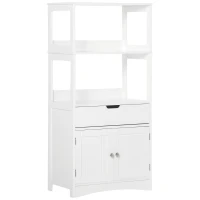 kleankin Meuble de Rangement Salle de Bain - 2 Portes, tiroir, 3 étagères - dim. 60L x 33l x 122H cm - MDF Blanc(m-1)
